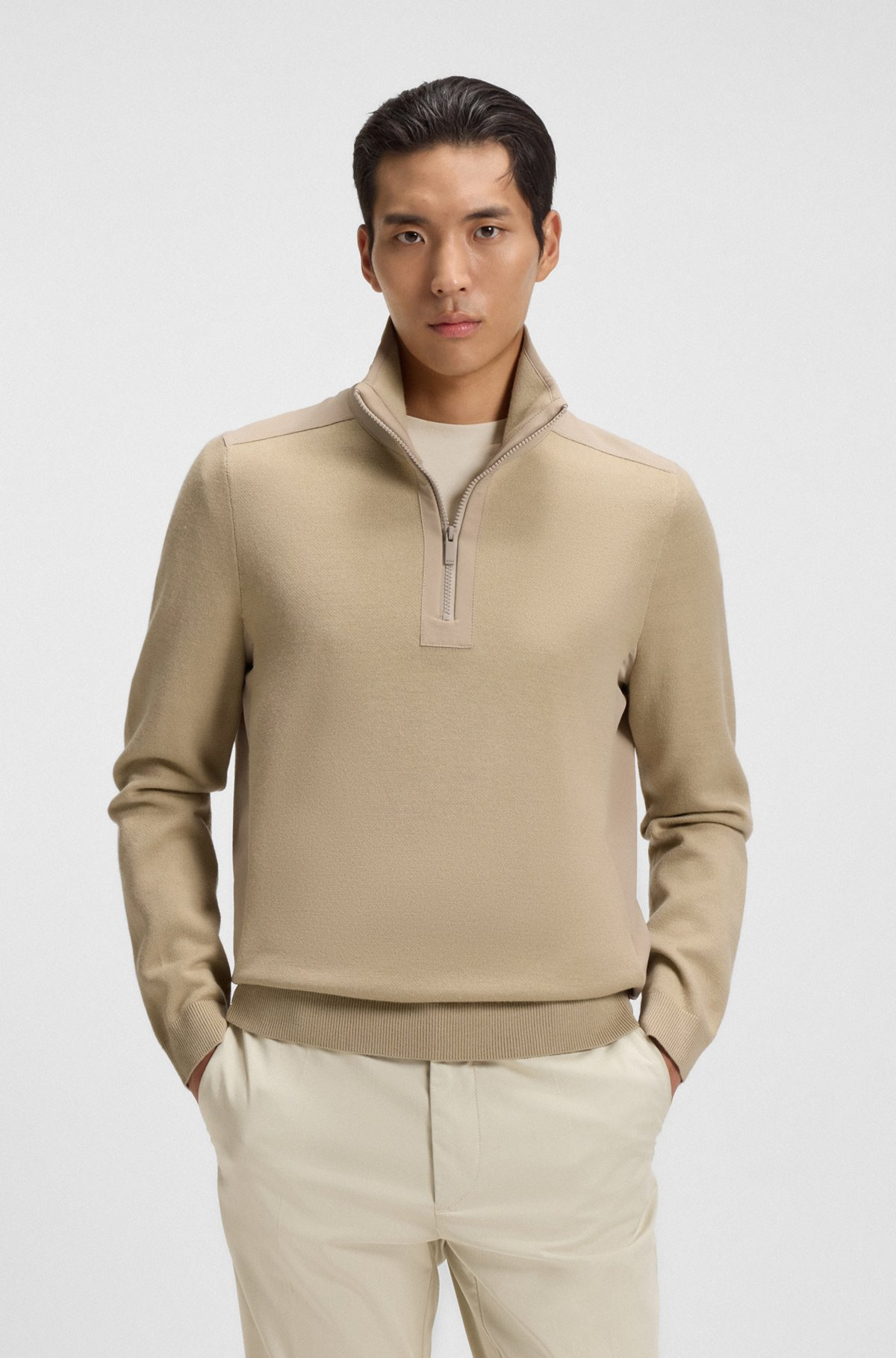 ZIP-NECK SWEATER WITH SOFTSHELL TRIMS - 2
