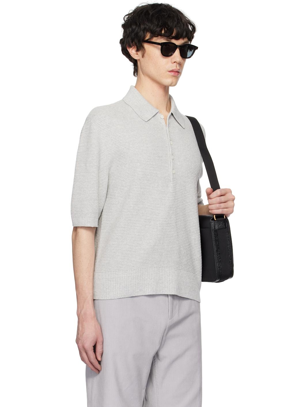 Gray Linen Cotton 4-Bar Relaxed Fit Polo - 2