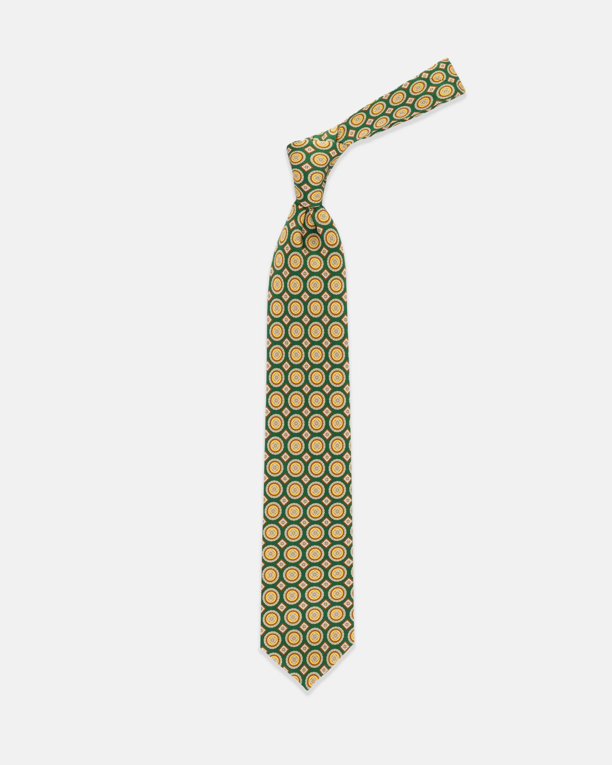 MADE-IN-ENGLAND GREEN MEDALLION FOULARD TIE - 1