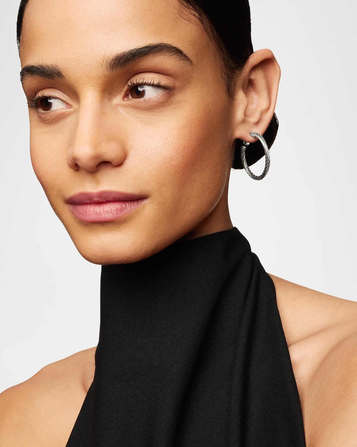 Sculpted Cable Hoop Earrings in Silver, 3mm, 1"L - 6