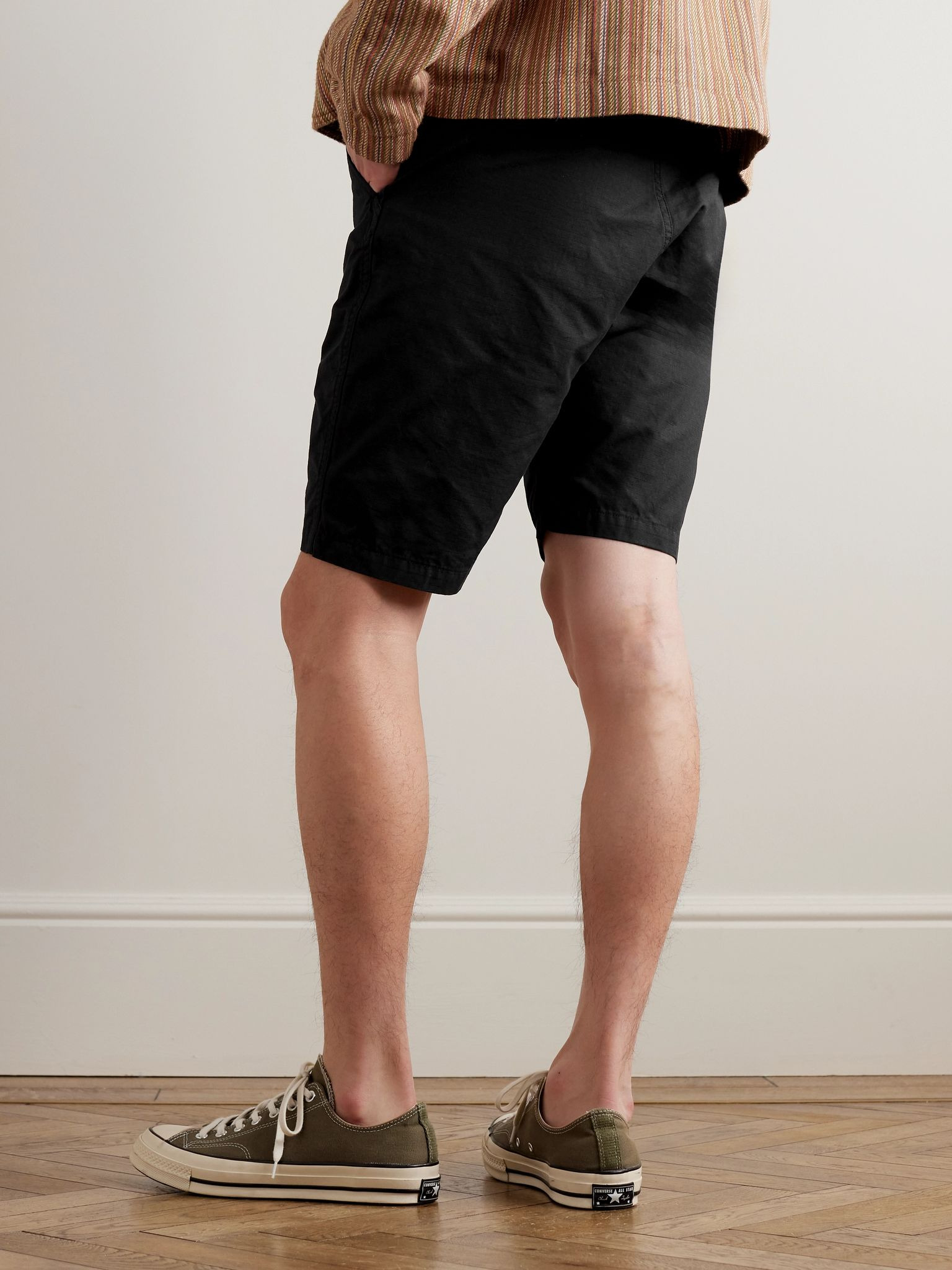 New Yorker Straight-Leg Cotton-Ripstop Drawstring Shorts Black - 3