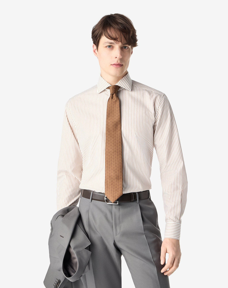 CORNELIANI White pure cotton shirt with beige stripes outlook
