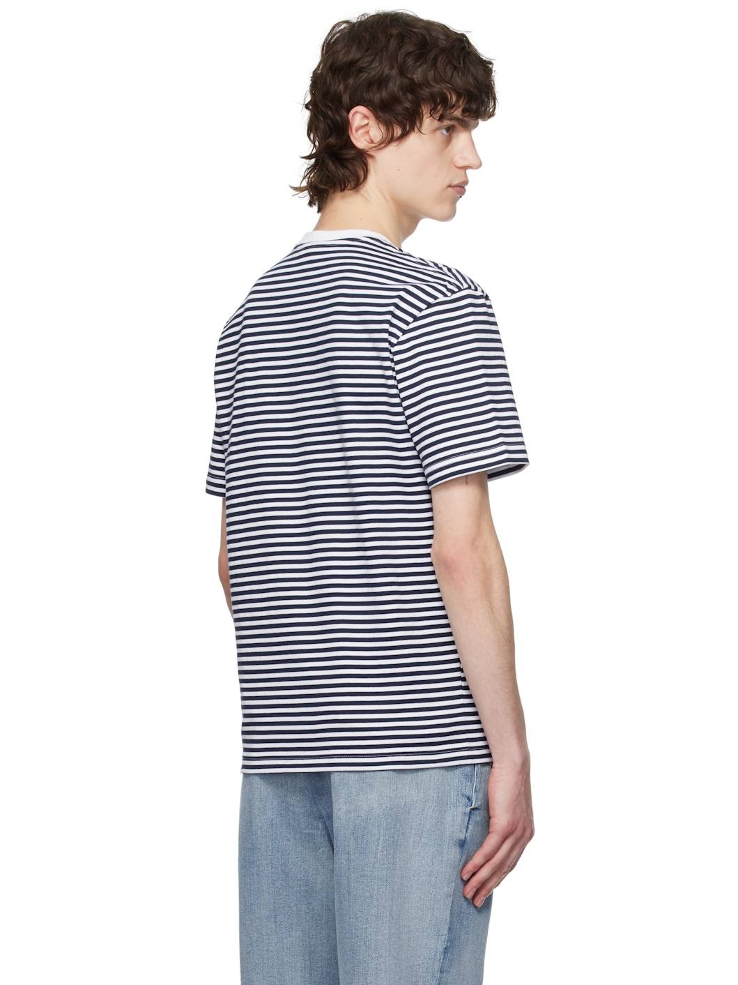 White & Navy Striped Heavy Cotton T-shirt - 3