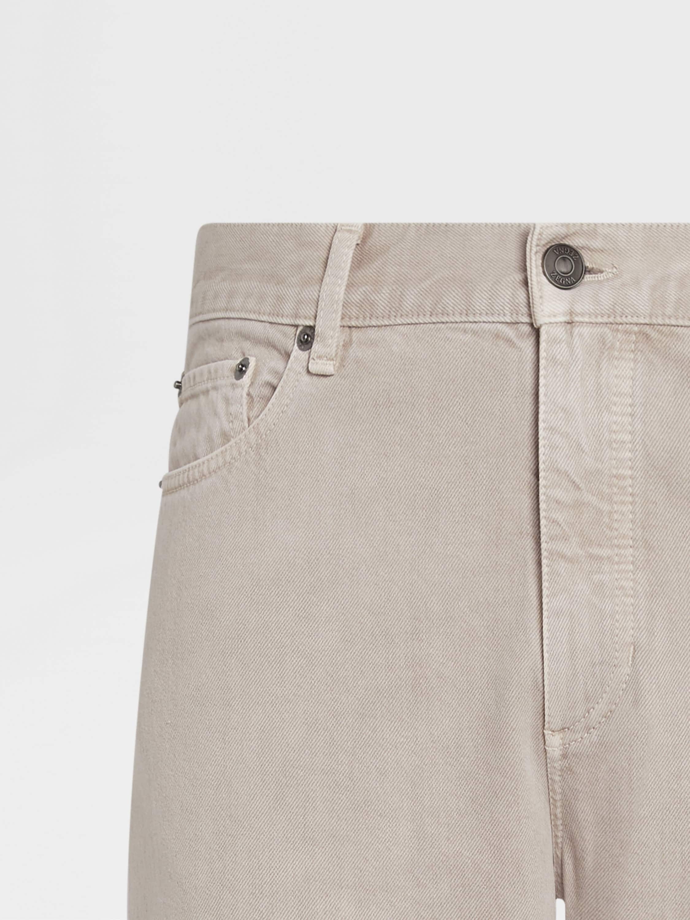 LIGHT TAUPE STONE-WASHED COTTON ROCCIA JEANS - 3