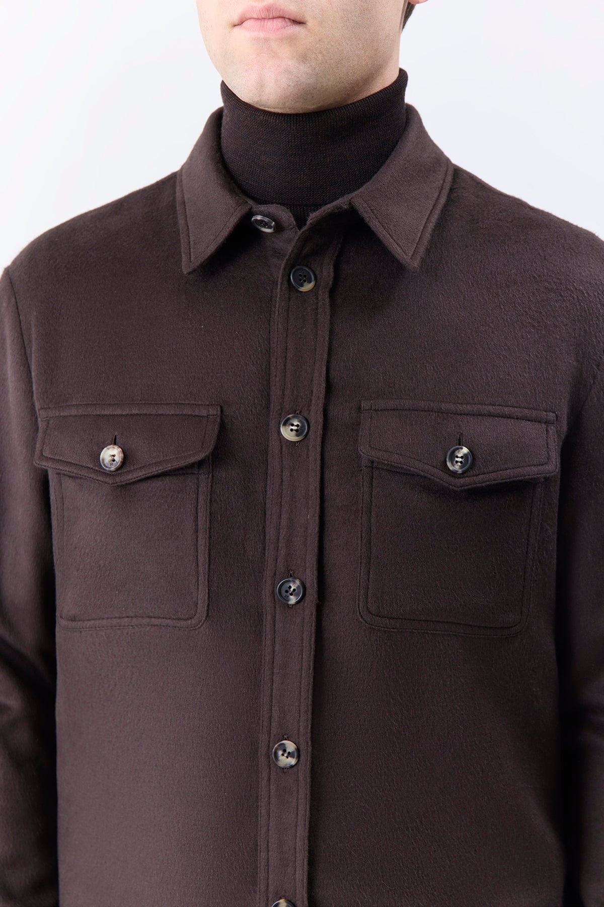 Lucas Overshirt in Chocolate Winter Silk - 5