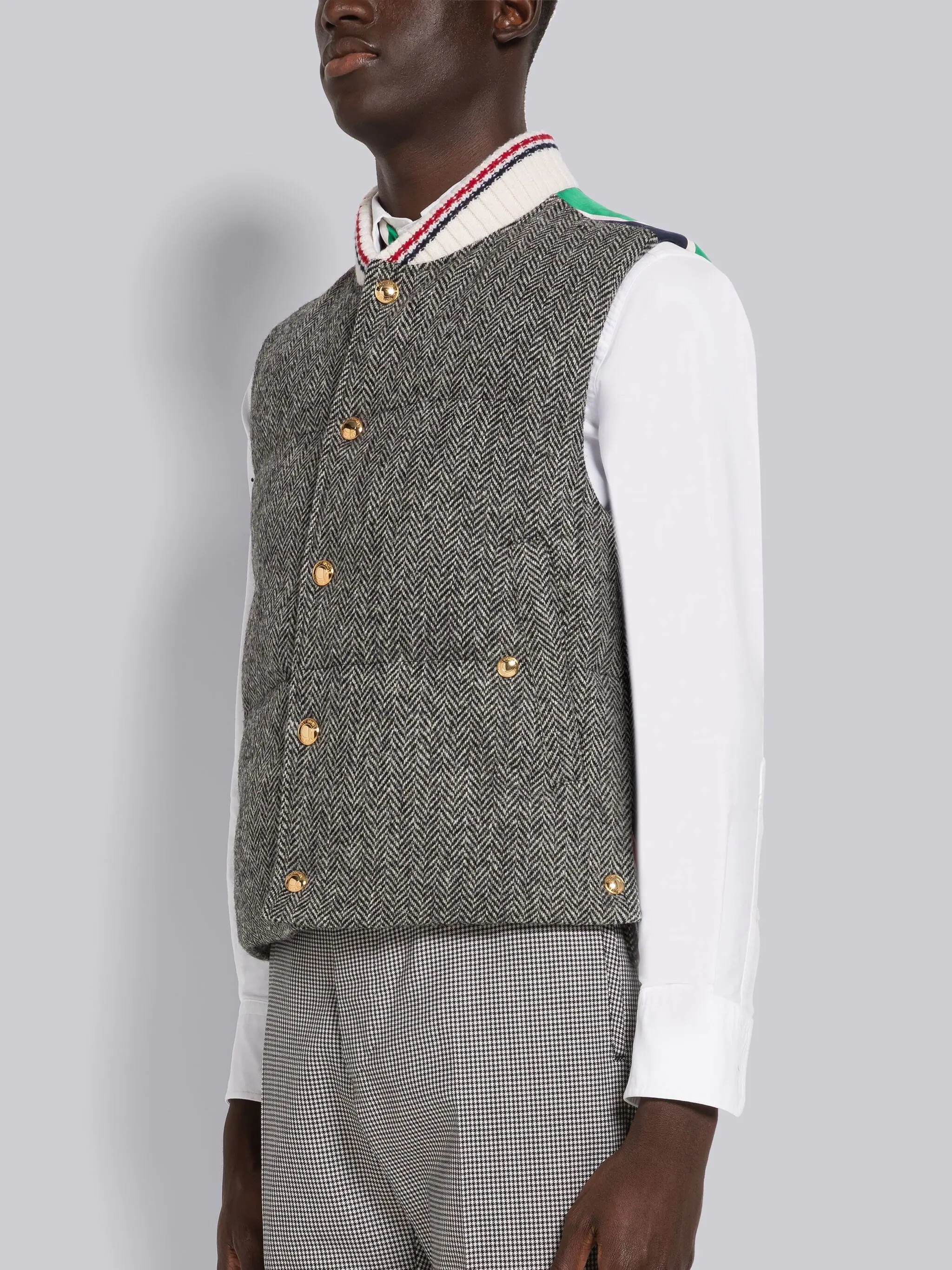 Herringbone Snap Front Down Vest - 2