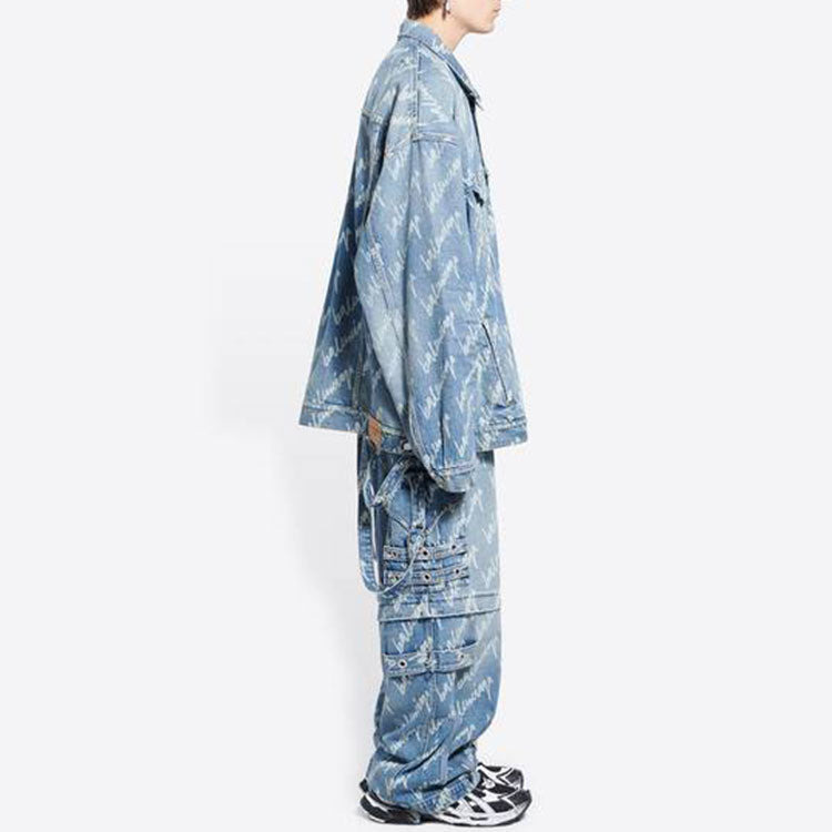 Balenciaga Allover Script Logo Denim Jacket 'Light Blue White' 681690TJW904200 - 4