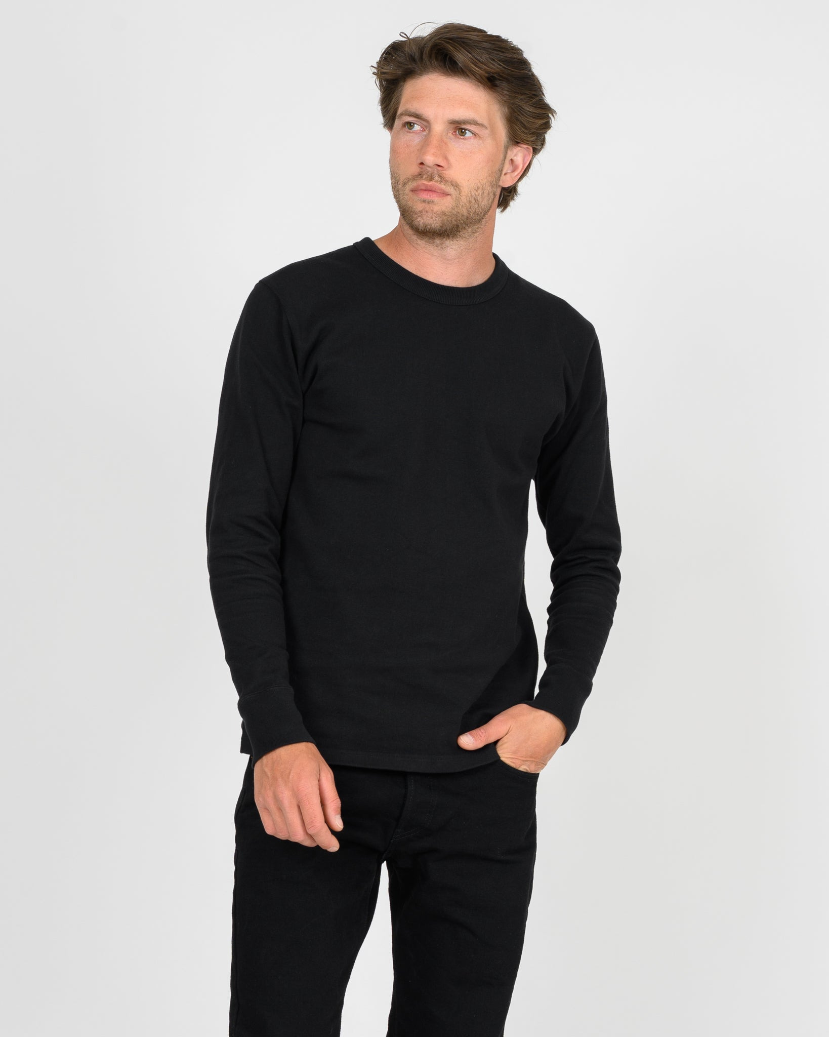 IHTL-1501-BLK 11oz Cotton Knit Long Sleeved Crew Neck Sweater - Black - 2