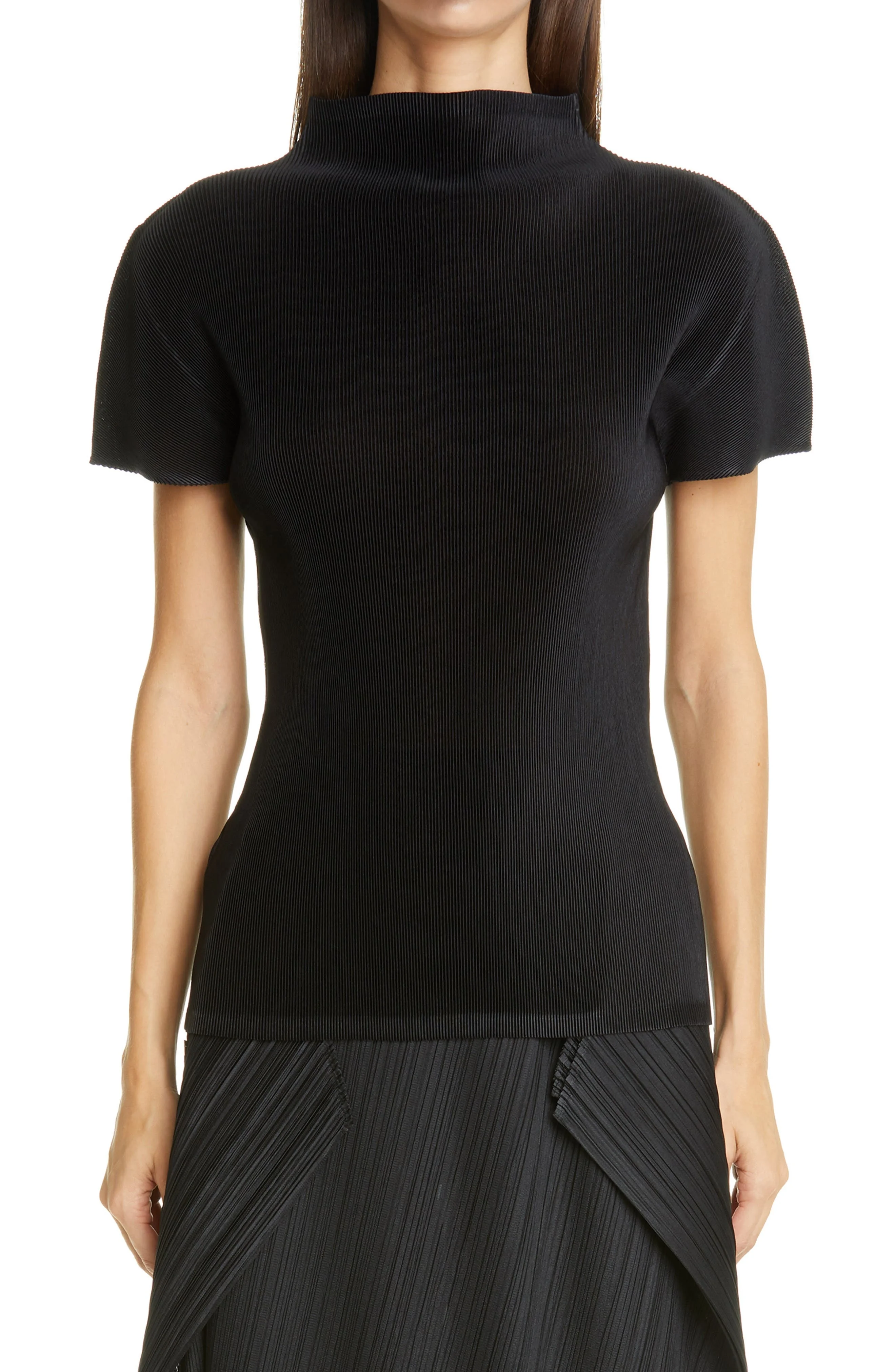 Pleats Please Issey Miyake Mist Basics Funnel Neck Top in Black at Nordstrom - 1