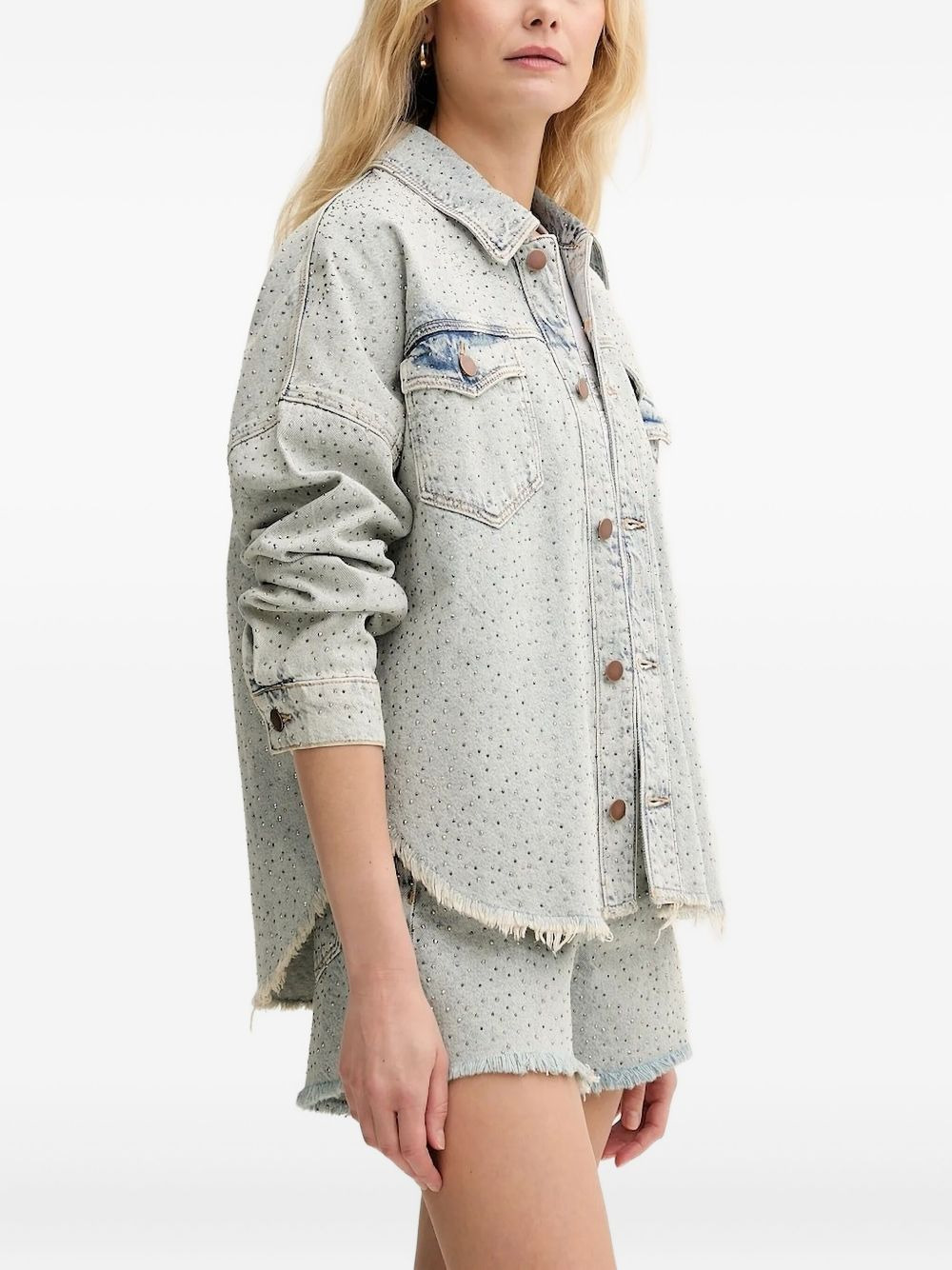 embellished frayed denim jacket - 3