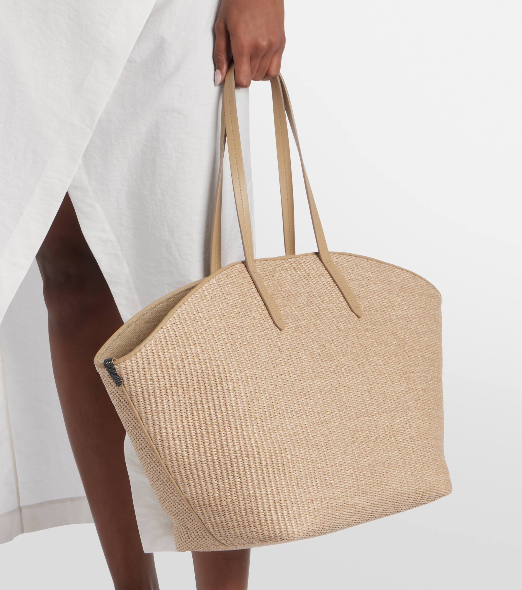 Monili leather-trimmed raffia-effect basket bag - 2