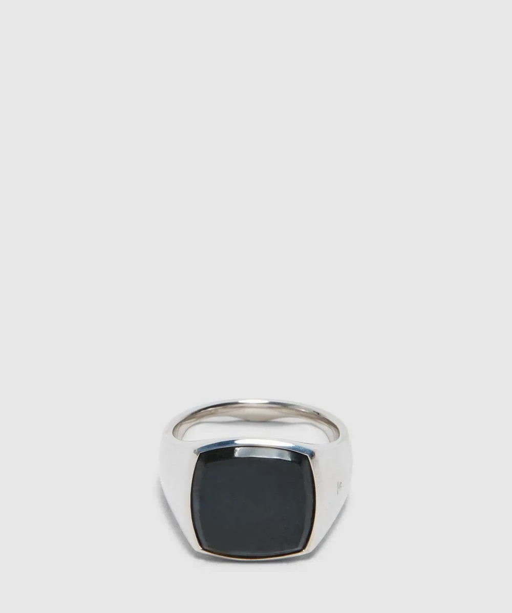 Cushion black larvikite ring - 1