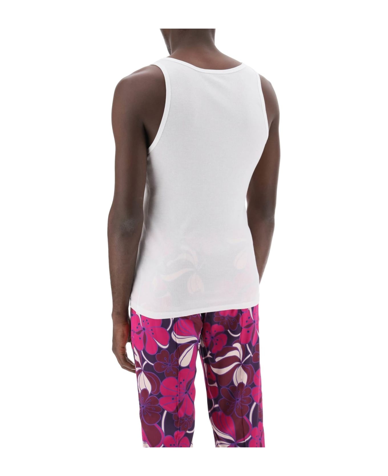 White Cotton And Modal Tank Top - 3