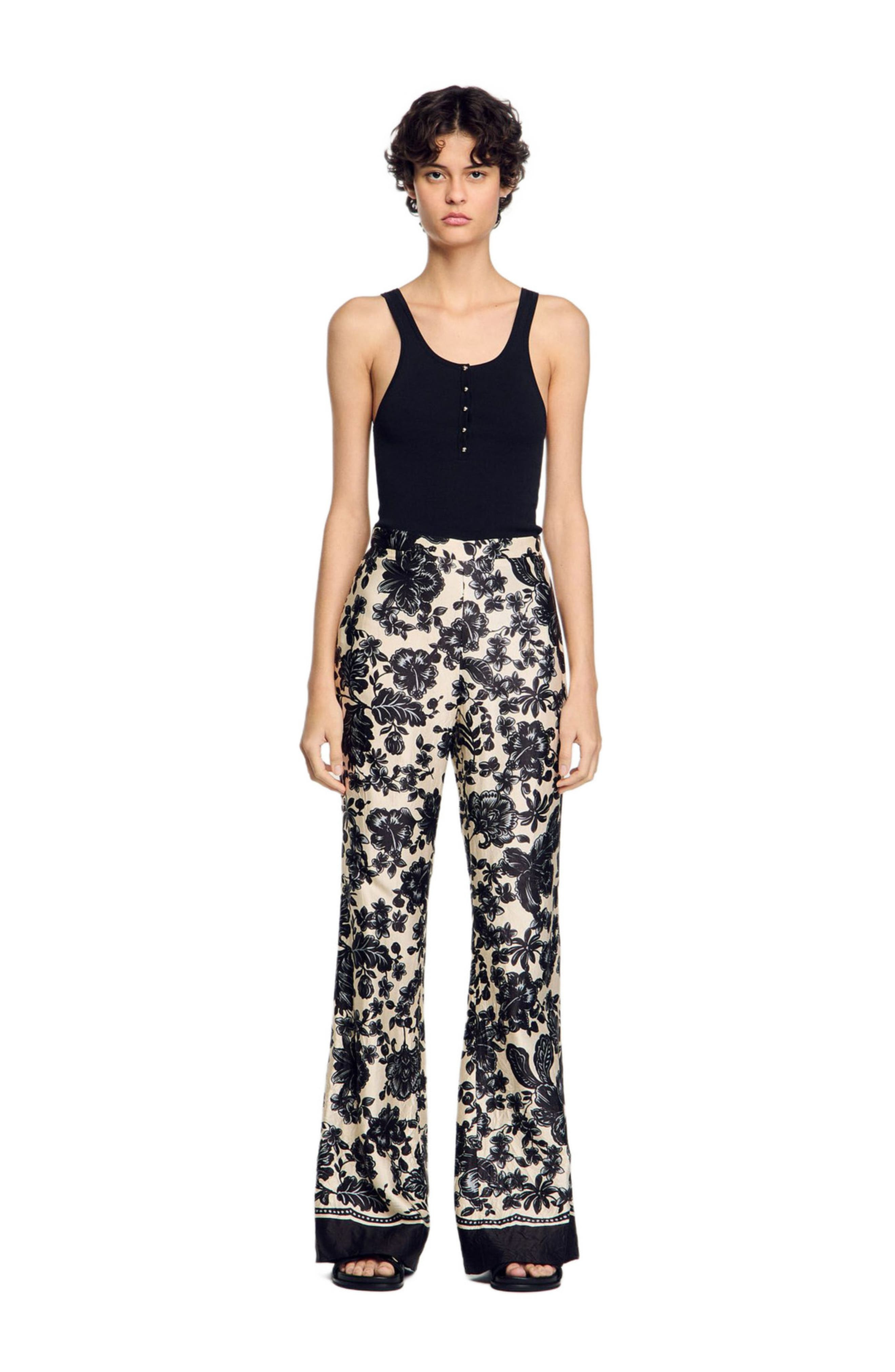 SANDRO Floral pants in Ecru /Black at Nordstrom - 1