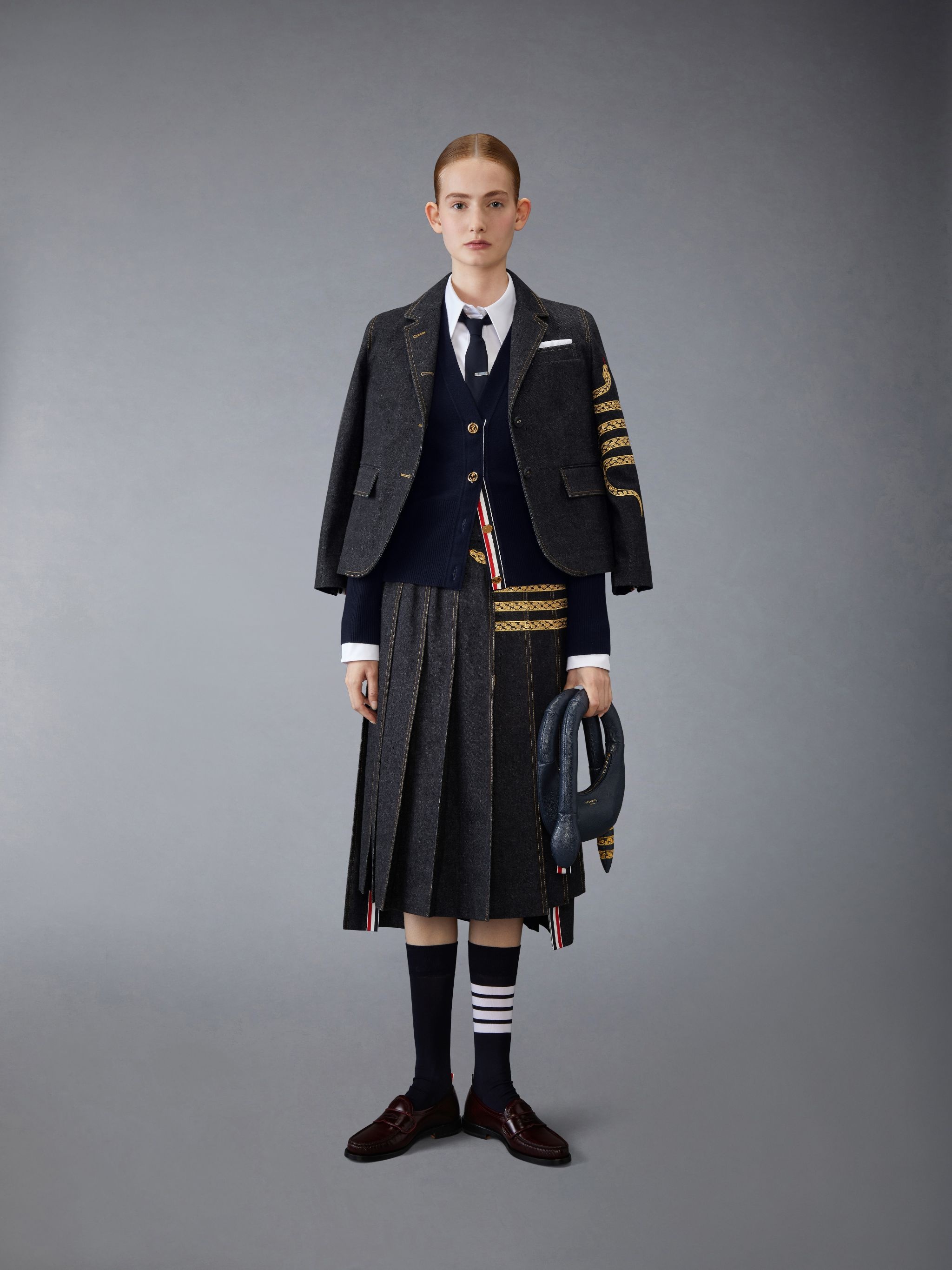 LUNAR NEW YEAR DENIM PLEATED SKIRT - 4