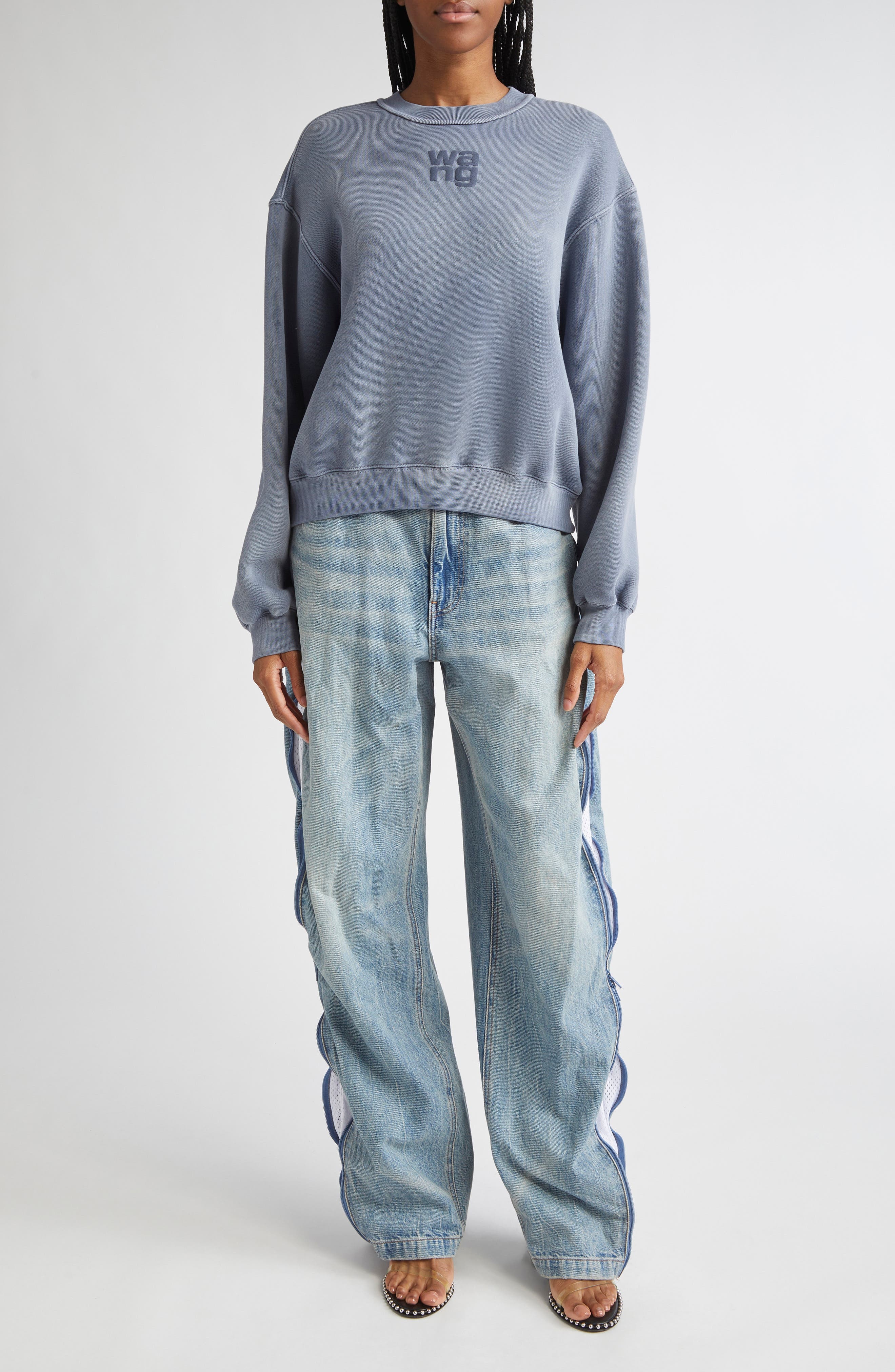 Alexander Wang Mesh Insert Curved Leg Jeans in Vintage Bleach Blue at Nordstrom - 2