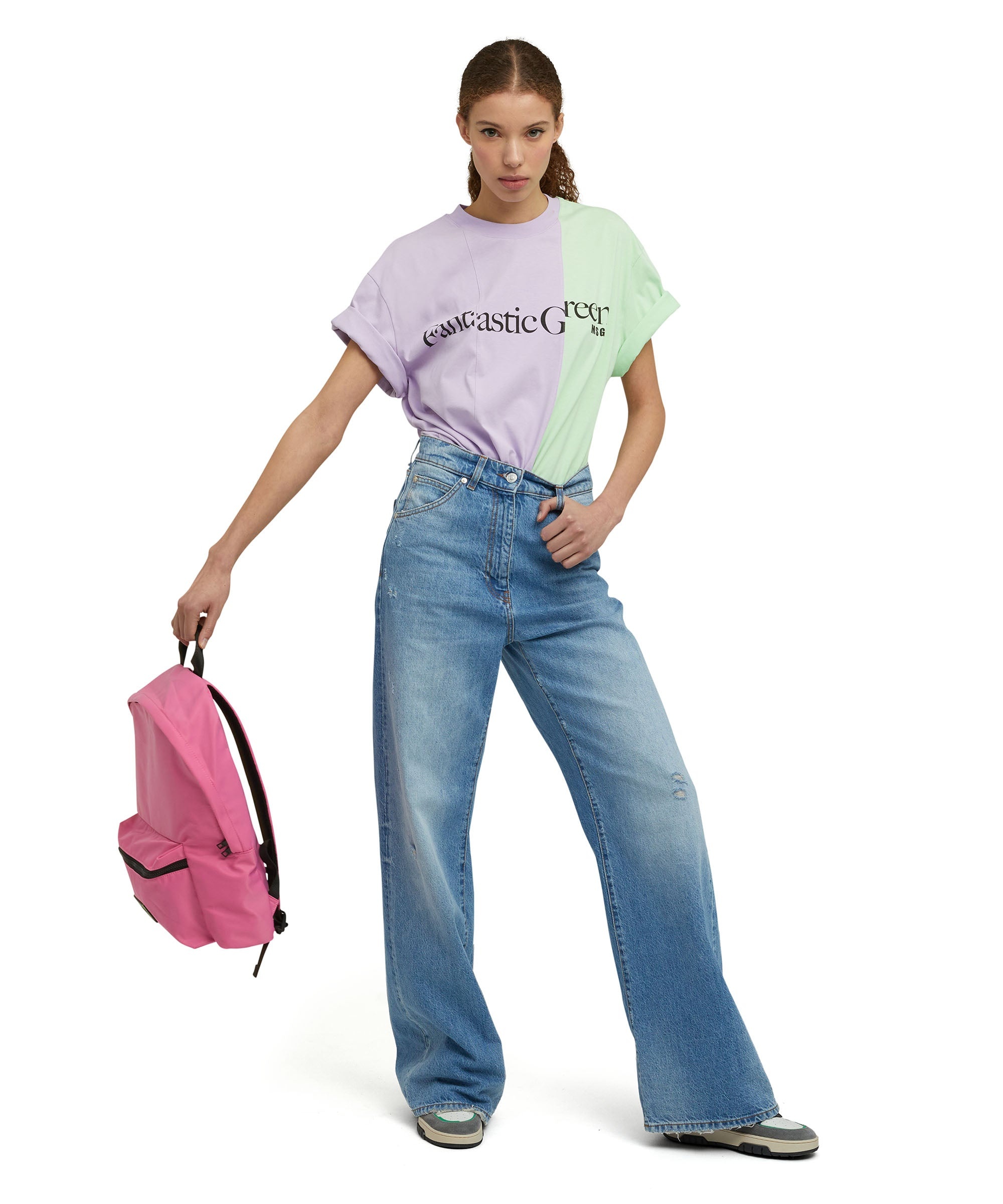 Organic cotton two-tone crewneck t-shirt from the MSGM Fantastic Green Capsule - 9