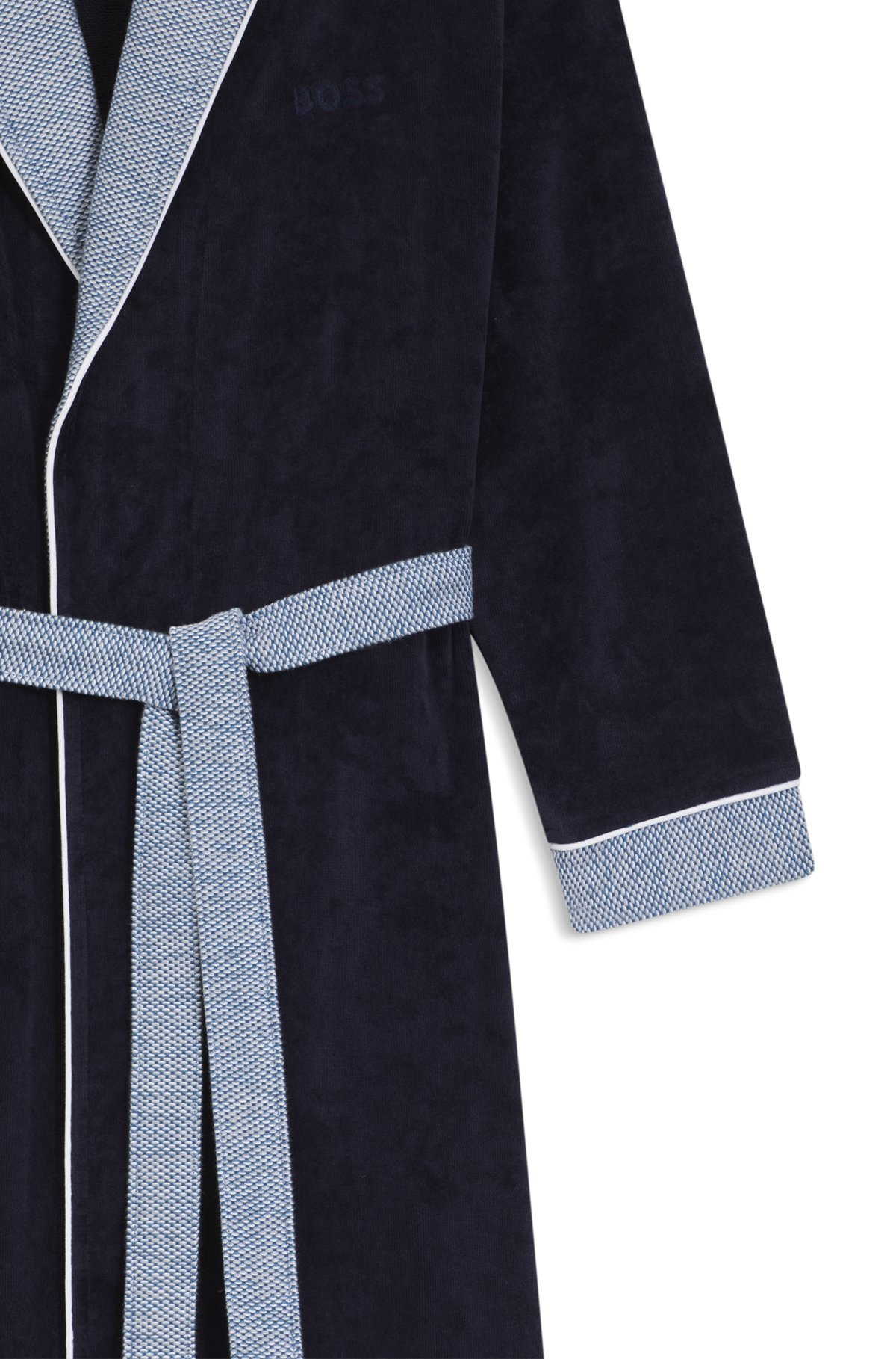 NAVY COTTON-VELVET DRESSING GOWN WITH EMBROIDERED LOGO - 3