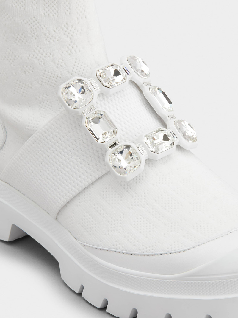 Walky Viv' Rhinestone Buckle Socks Ankle Boots in Fabric 3