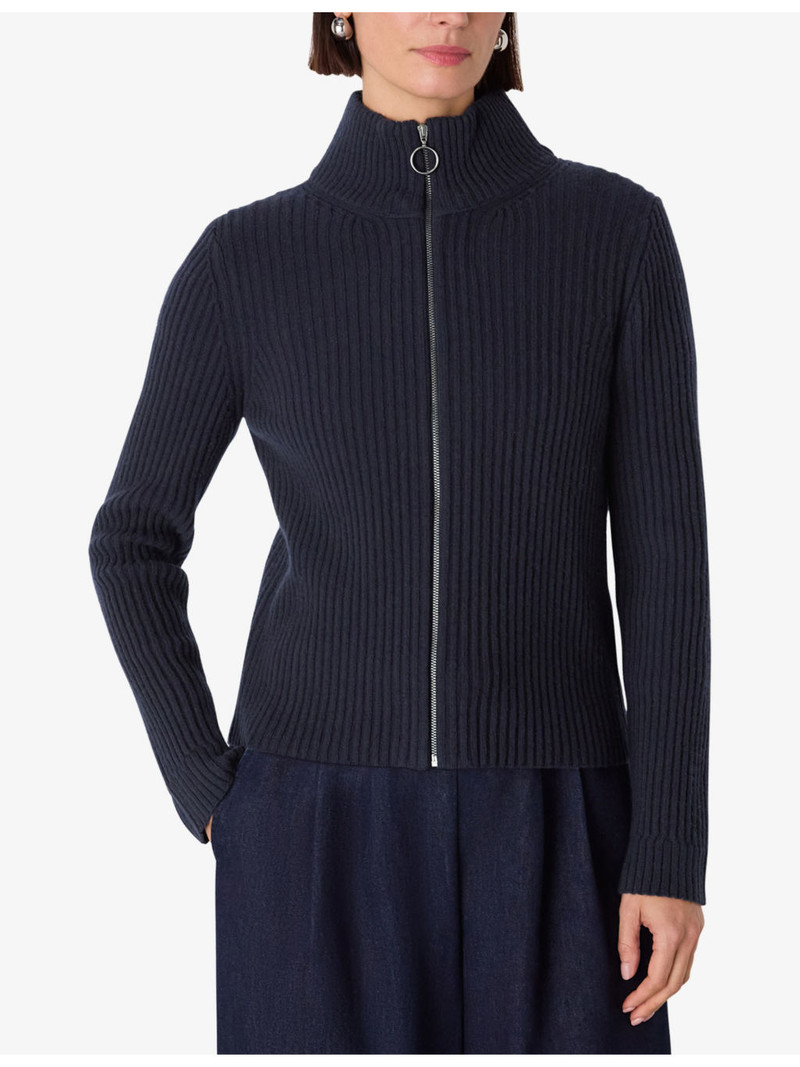High-Neck Zipped Ribbed Wool Cardigan 3