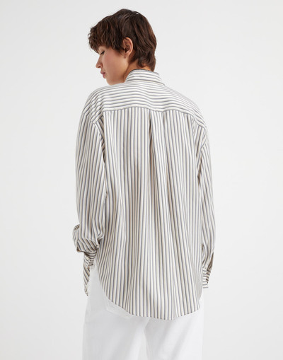 Brunello Cucinelli Silk striped poplin shirt with shiny collar outlook