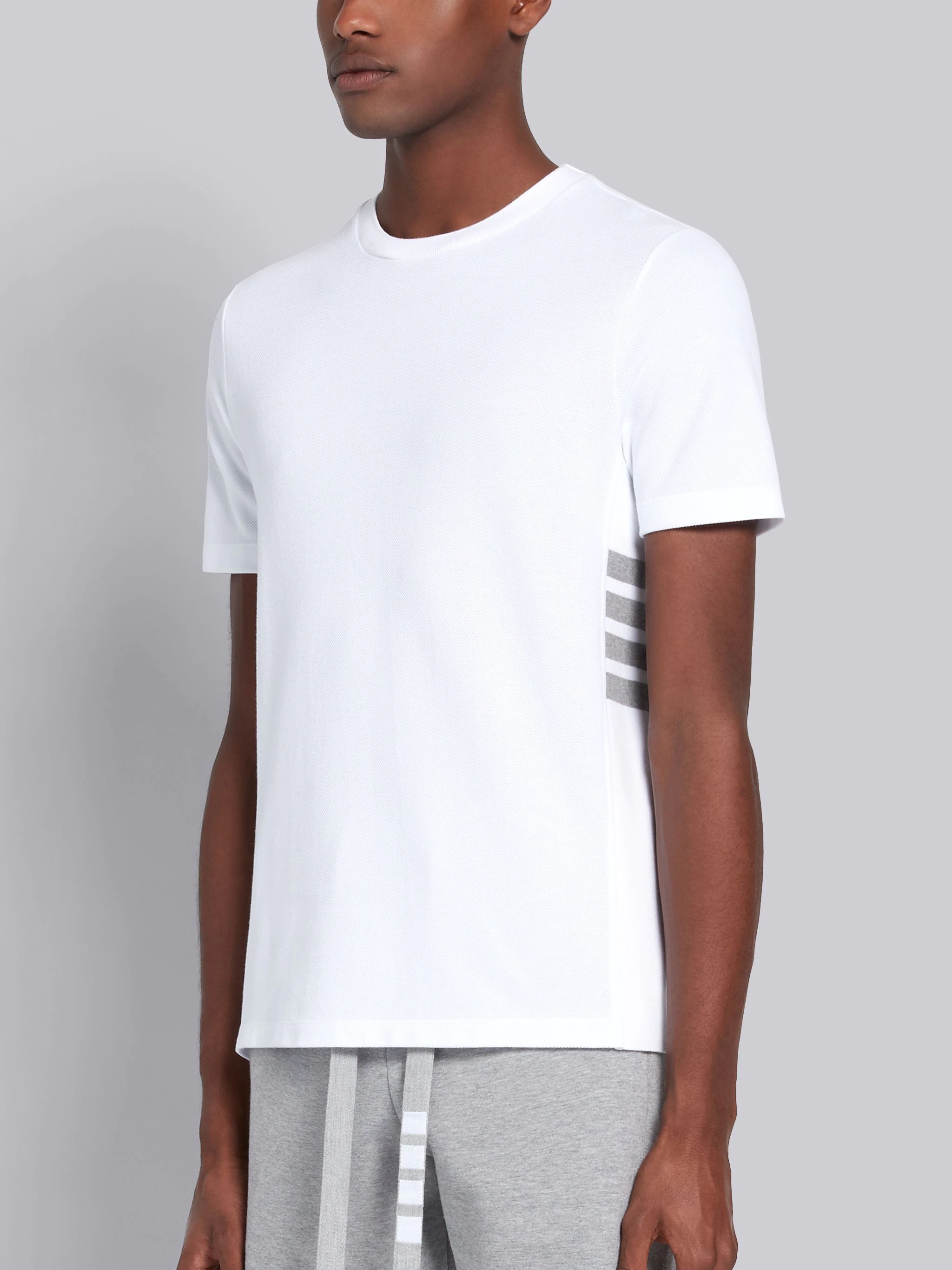 White Classic Pique Rib Side Insert 4-Bar T-shirt - 2