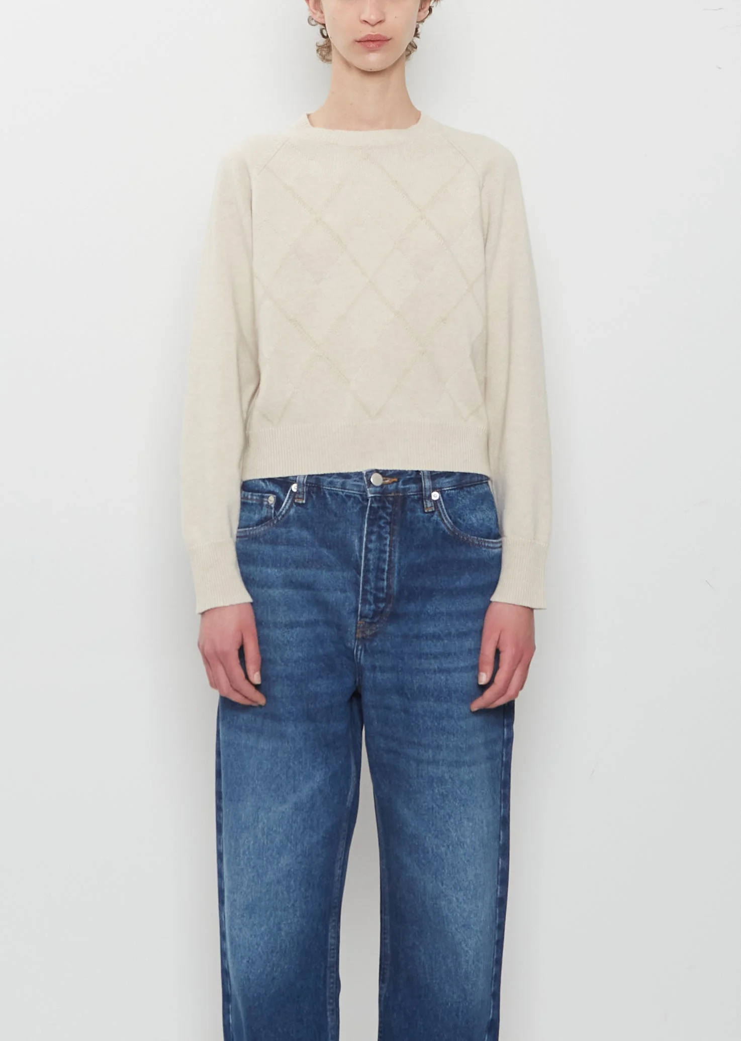 Textured Argyle Sweater — Natural - 1