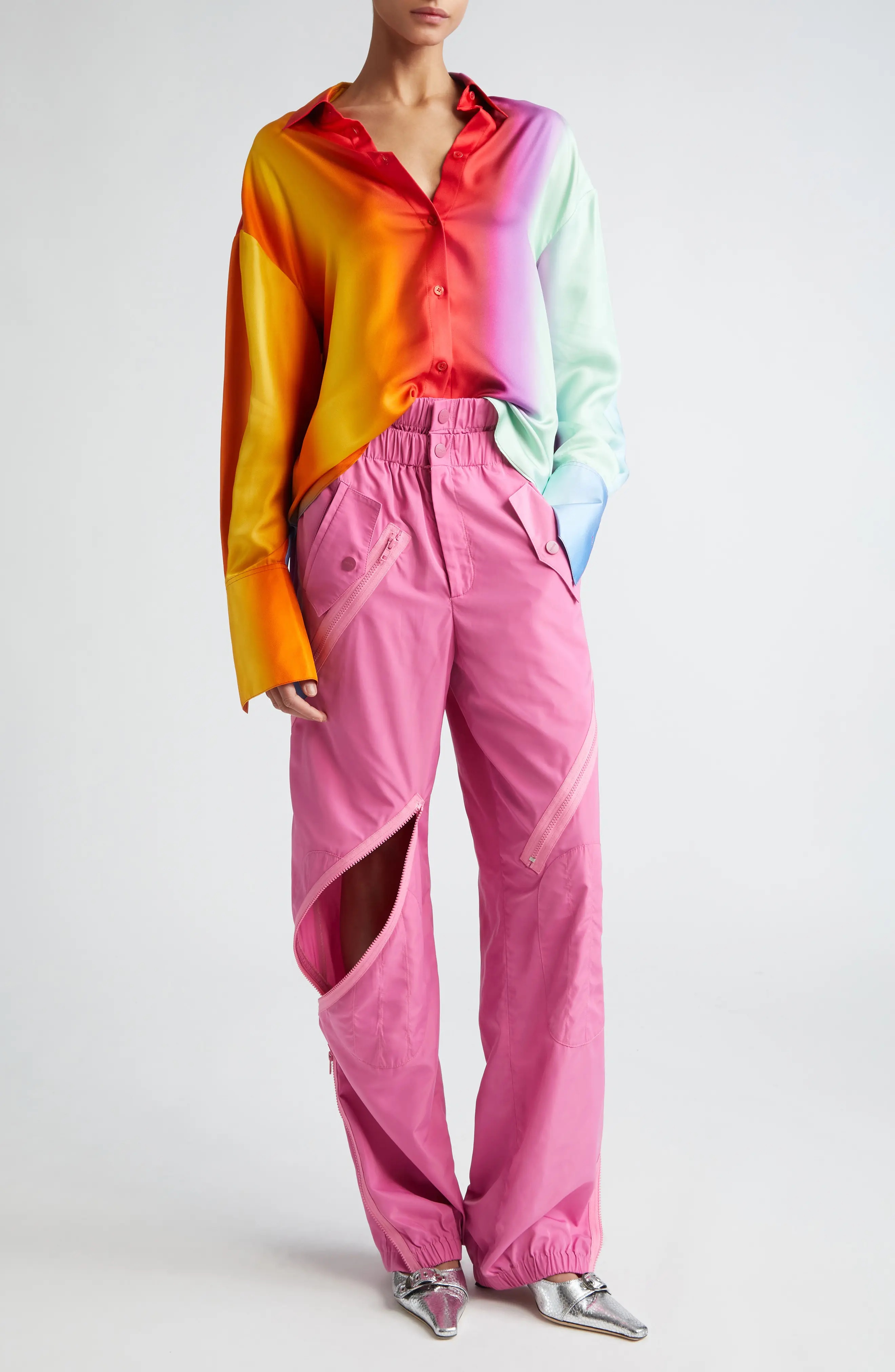 Rainbow Blur Cowl Back Silk Shirt - 2