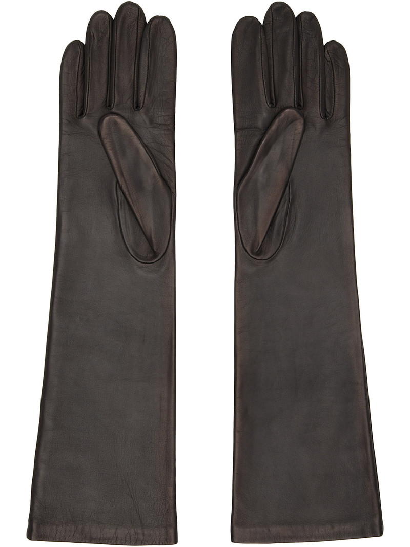 MM6 Maison Margiela Brown Agnelle Edition Mid-Length Leather Gloves outlook