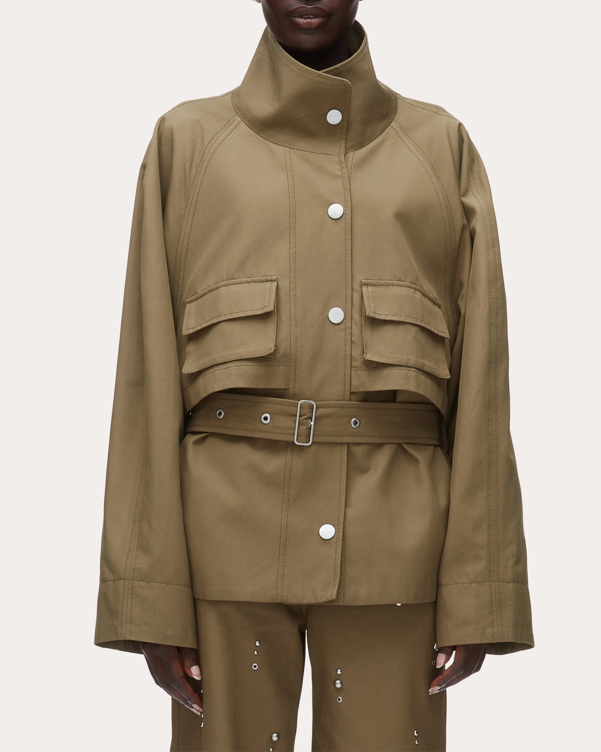 Twill Exaggerated Belted Utility Coat - 1