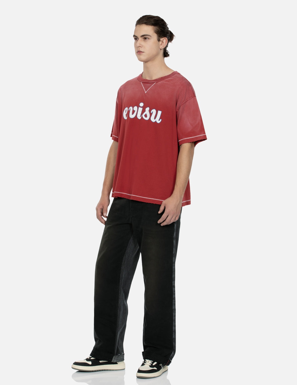 Seagull Appliqué Embroidery Baggy Fit Patchwork Jeans - 4