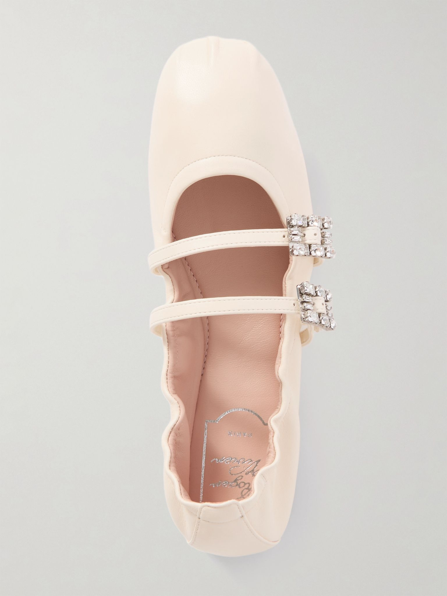 Crystal-embellished leather ballet flats Off-white - 5