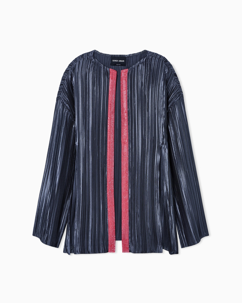 SINGLE-BREASTED JACKET IN PLEATED FABRIC WITH RHINESTONES 1