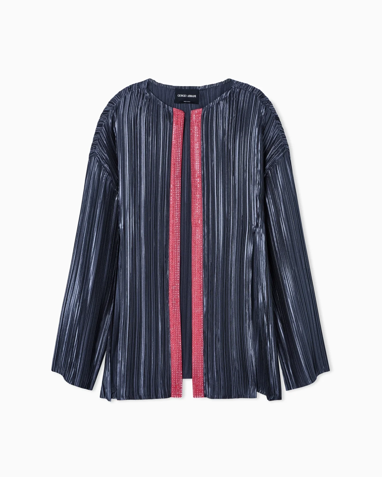 SINGLE-BREASTED JACKET IN PLEATED FABRIC WITH RHINESTONES - 1