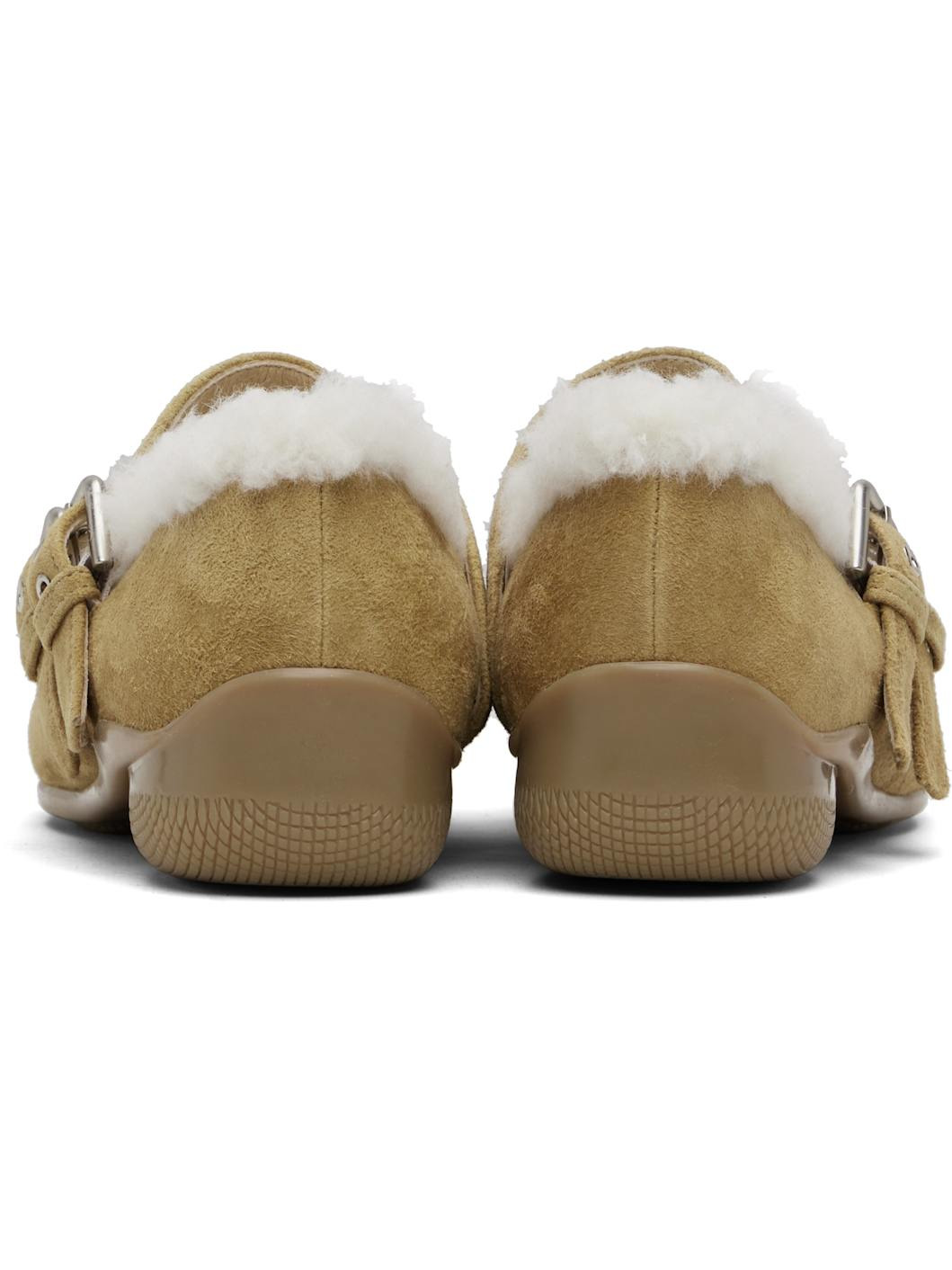 Tan Shearling Heart Stud Ballet Flats - 2