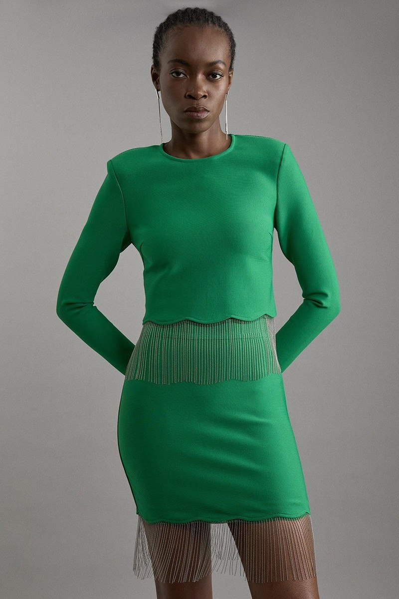 Figure Form Bandage Knit Scallop Tassel Skirt 1