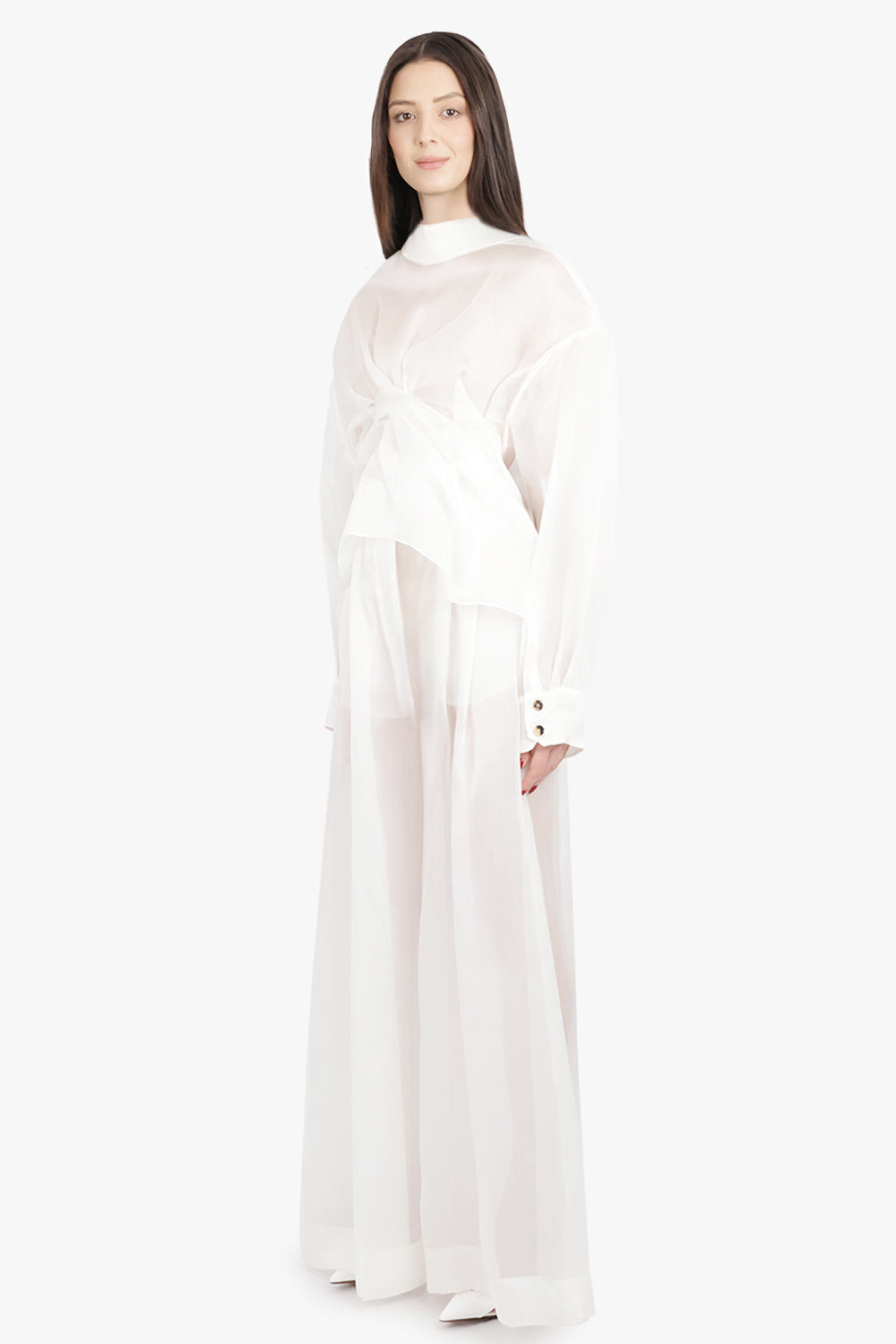 SHEER WIDE LEG EXTRA LONG PANT | WHITE - 4