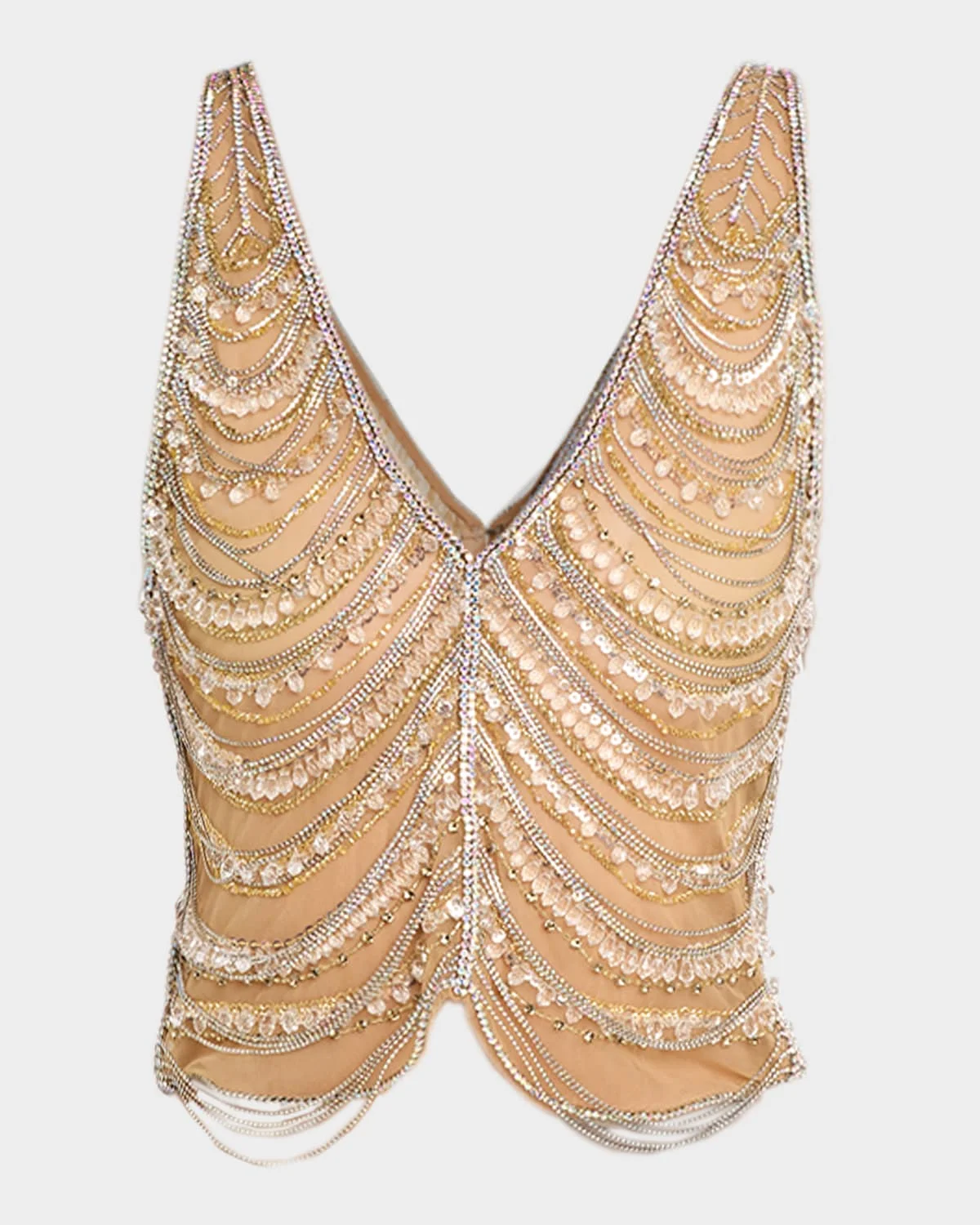 Draped Crystal Embellished Tulle Sleeveless Top - 1