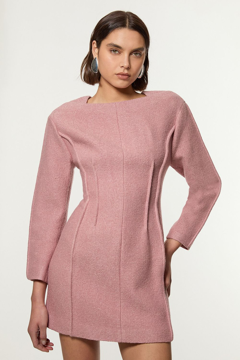 Textured Wool Blend Darted Tailored Mini Dress 1
