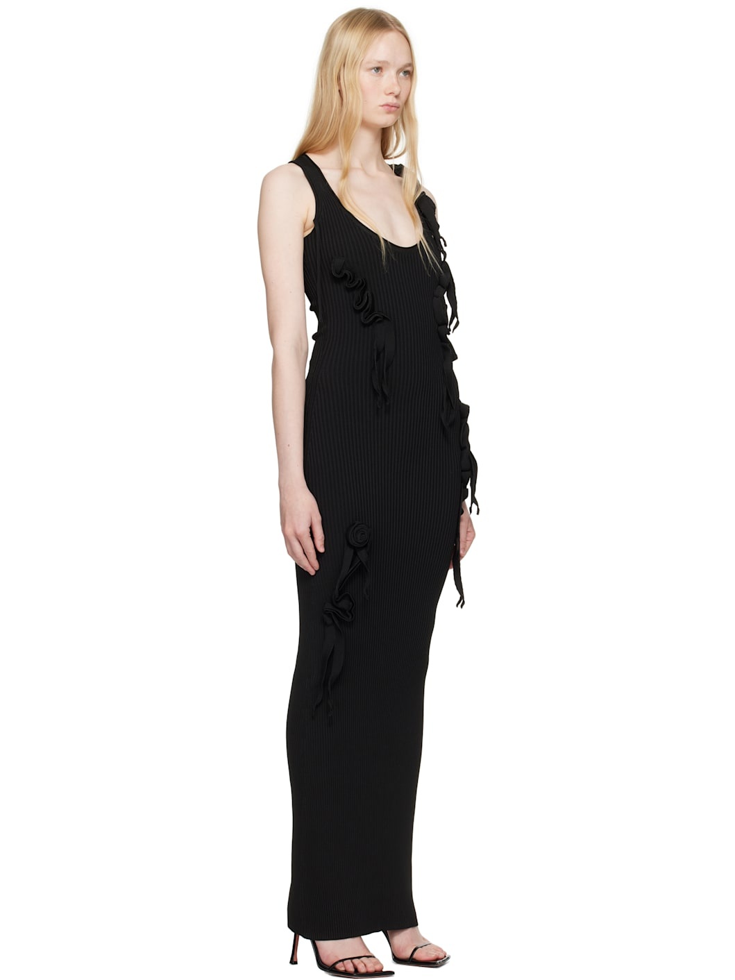 Black Knitted Ribbon Long Tank Maxi Dress - 2