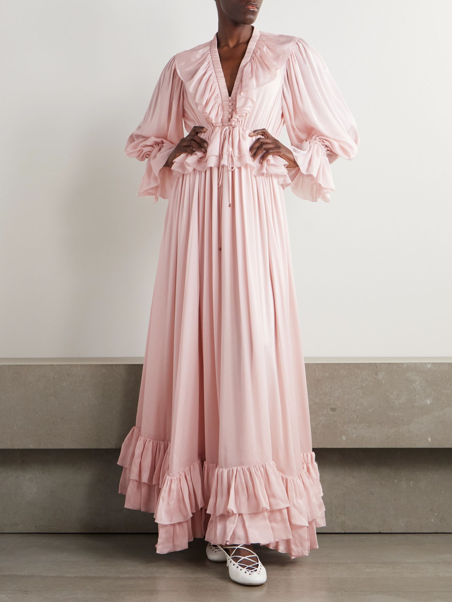 Ruffled silk-chiffon gown Pink - 2