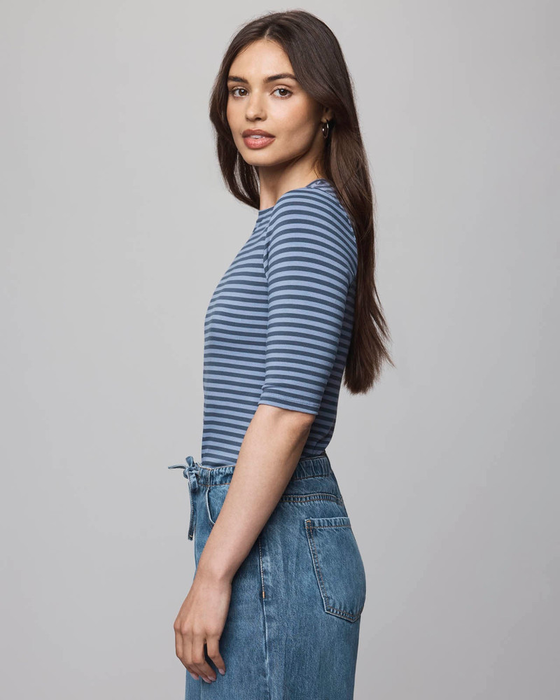 Bamboo Blend Stripe Quarter Sleeve Tee 3