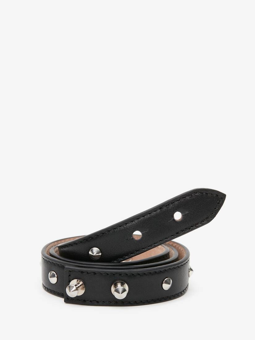 Women's Thin Studded Double Belt in Black - 4