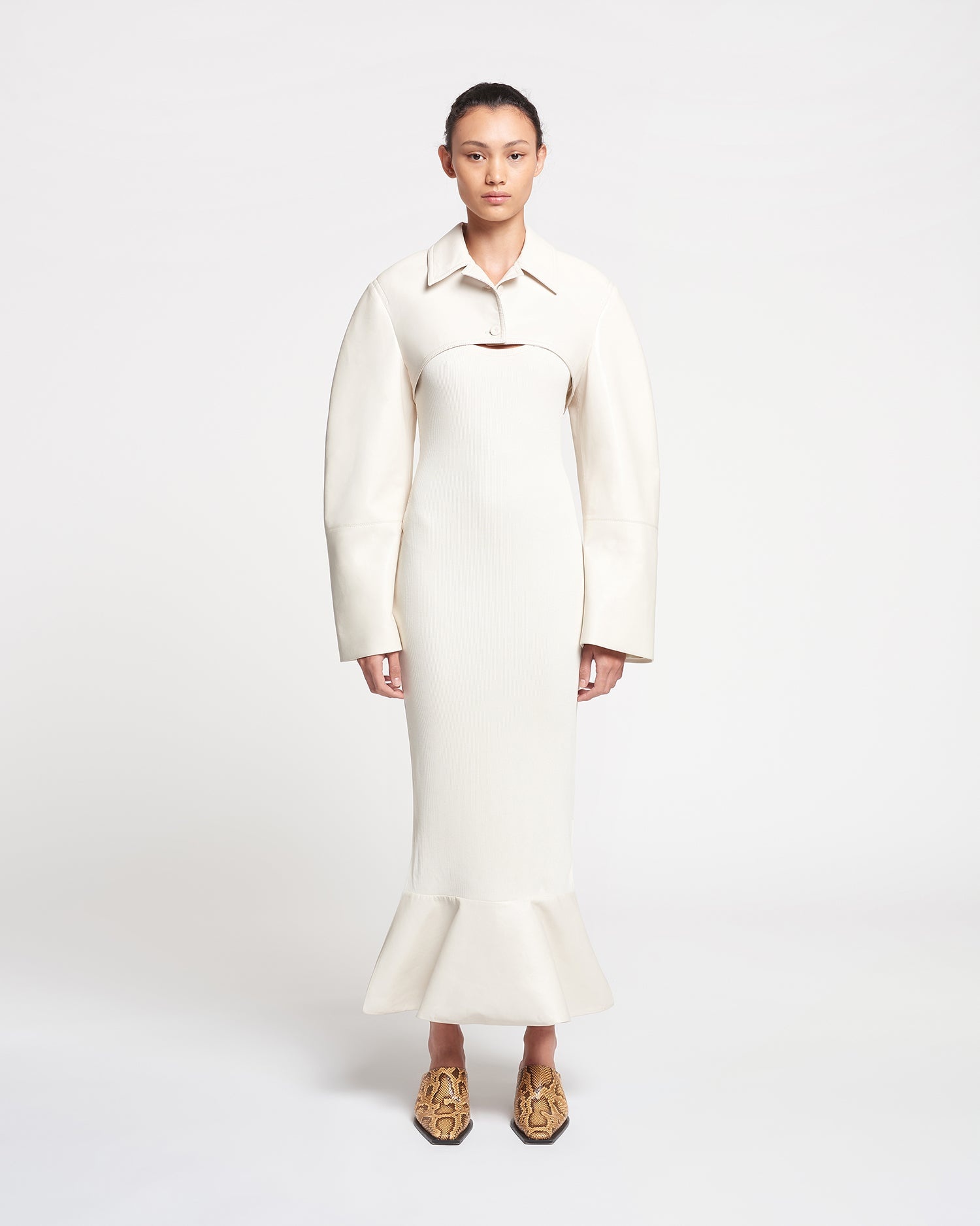 Leather-Trimmed Ribbed-Jersey Midi Dress - 4