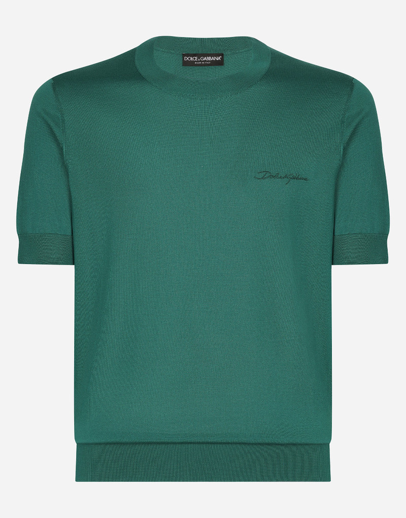 Round-neck silk sweater with Dolce&Gabbana logo 1