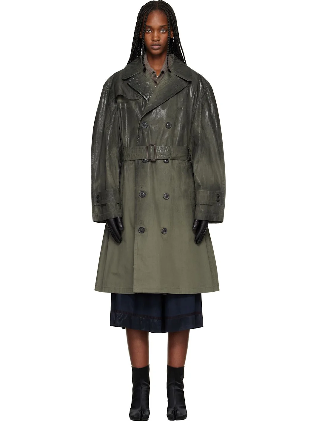 Khaki Double-Breasted Trench Coat - 1