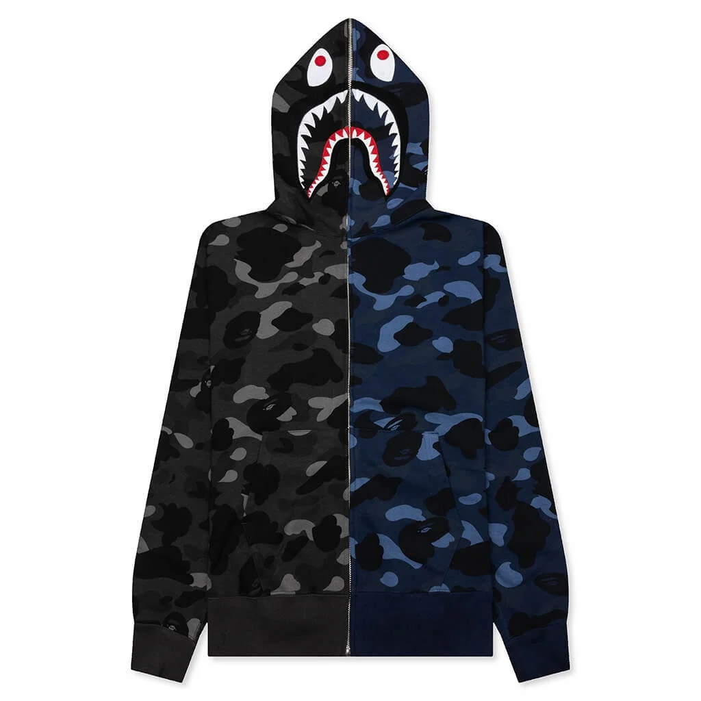 COLOR CAMO SEPARATE SHARK FULL ZIP HOODIE - BLACK/NAVY - 1