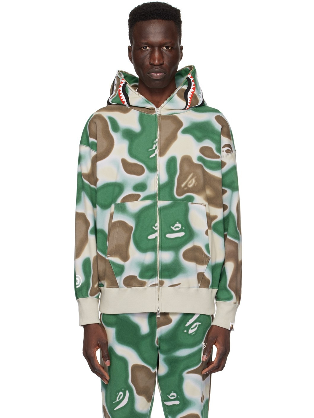 Green & Brown Liquid Camo Shark Hoodie - 1