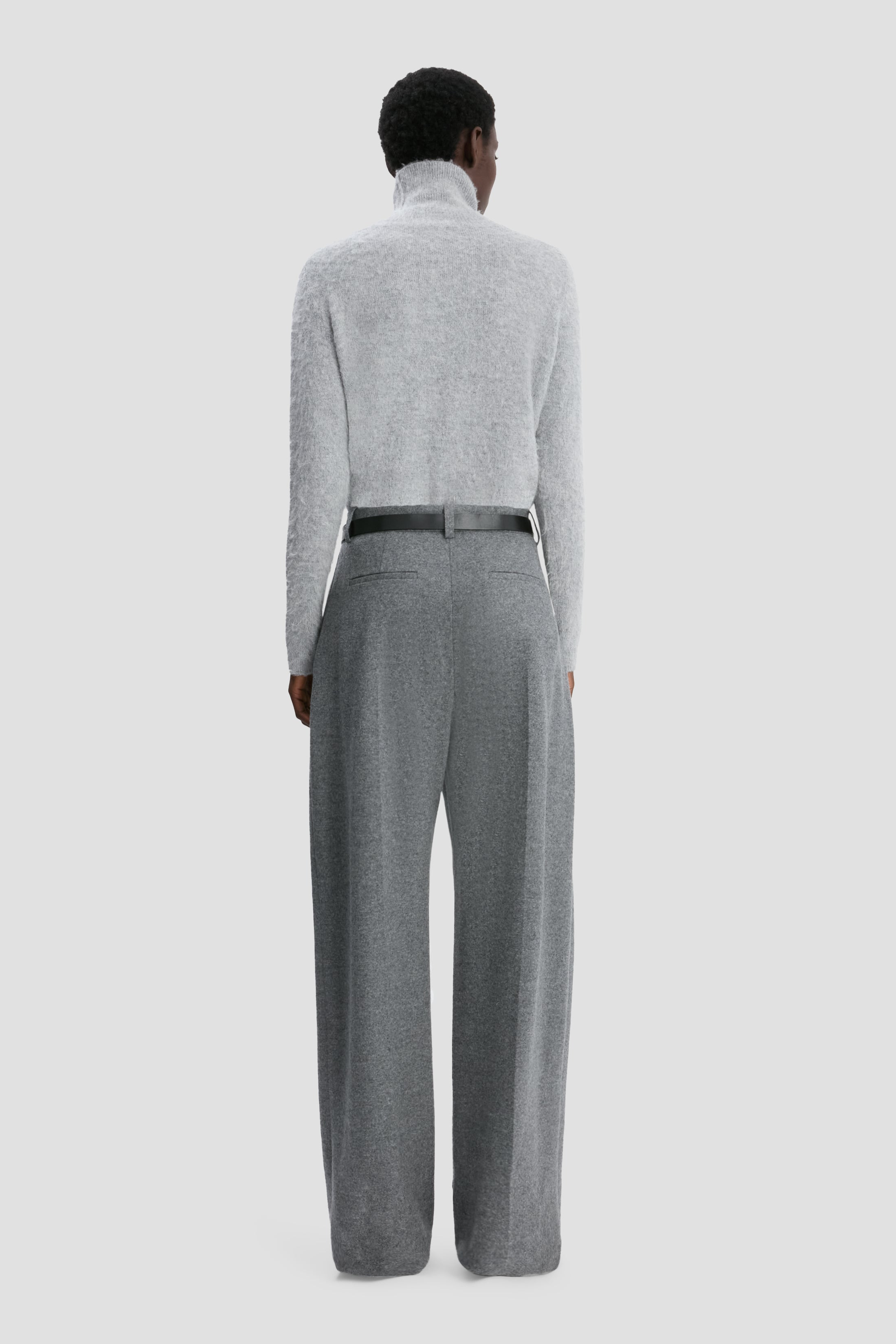 Wide Leg Trouser In Grey Melange - 5