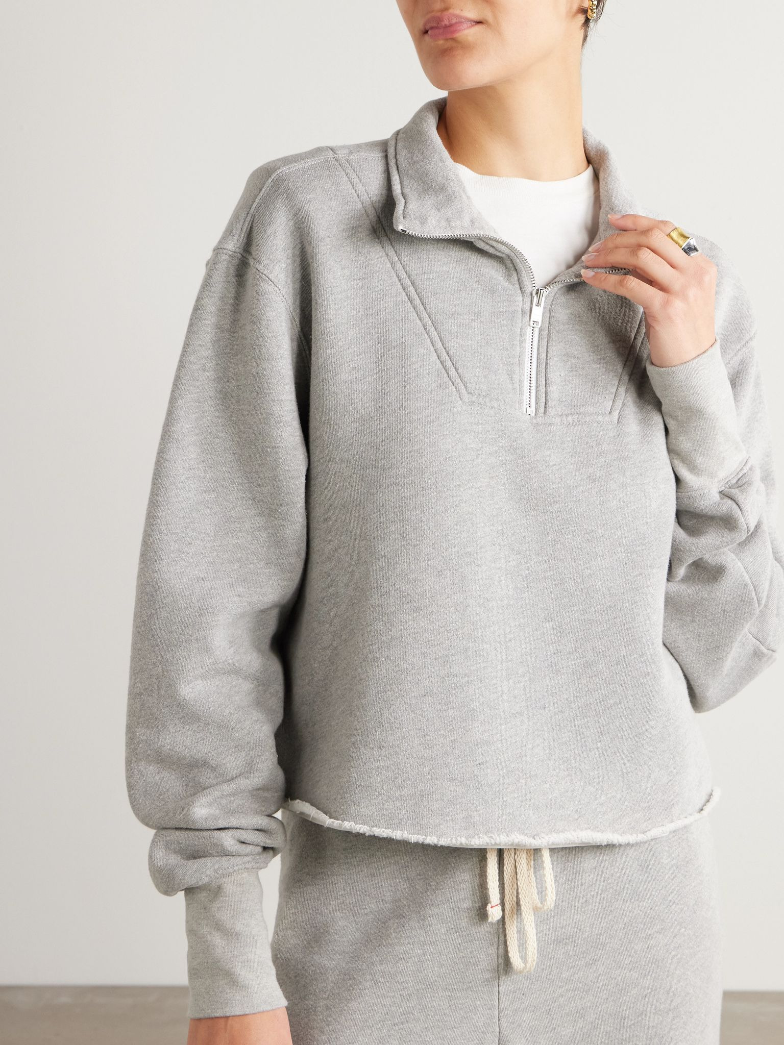 Haley cropped cotton-jersey sweatshirt Gray - 3